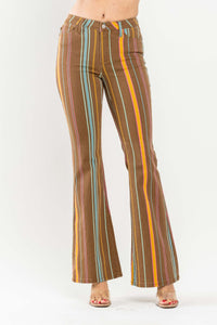 JUDY BLUE MID RISE STRETCH STRIPED FLARE JEANS - MULTI PRINT