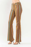 JUDY BLUE MID RISE STRETCH STRIPED FLARE JEANS - MULTI PRINT