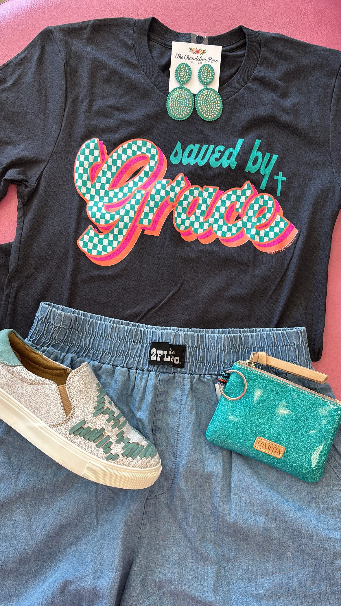SAVED BY GRACE TEE - CHARCOAL