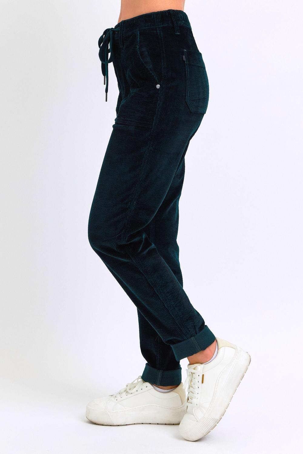 JUDY BLUE HIGH WAIST CORDUROY CUFFED JOGGER - EMERALD