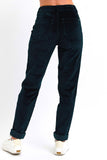 JUDY BLUE HIGH WAIST CORDUROY CUFFED JOGGER - EMERALD