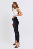 JUDY BLUE HIGH WAIST FAUX LEATHER & DENIM SKINNY JEAN - BLACK