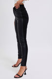 JUDY BLUE HIGH WAIST FAUX LEATHER & DENIM SKINNY JEAN - BLACK