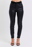 JUDY BLUE HIGH WAIST FAUX LEATHER & DENIM SKINNY JEAN - BLACK