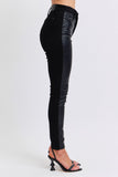 JUDY BLUE HIGH WAIST FAUX LEATHER & DENIM SKINNY JEAN - BLACK