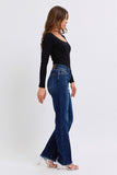 JUDY BLUE MID RISE STRAIGHT LEG WITH FREY HEM JEANS - DARK STONE