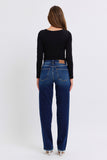 JUDY BLUE MID RISE STRAIGHT LEG WITH FREY HEM JEANS - DARK STONE