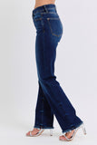 JUDY BLUE MID RISE STRAIGHT LEG WITH FREY HEM JEANS - DARK STONE