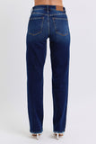 JUDY BLUE MID RISE STRAIGHT LEG WITH FREY HEM JEANS - DARK STONE