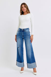 JUDY BLUE HIGH WAIST RETRO WIDE LEG JEAN - MEDIUM STONE