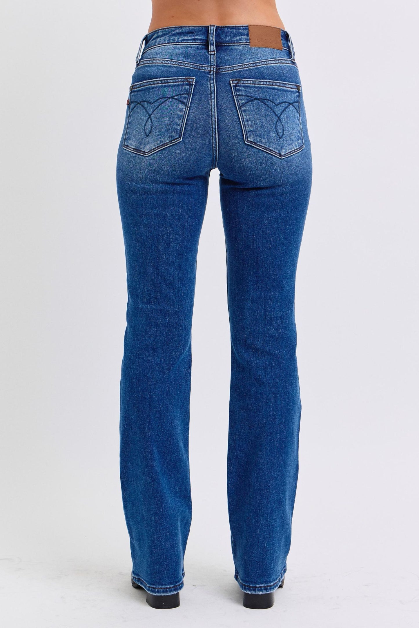 JUDY BLUE MID RISE THERMAL BOOTCUT JEANS - DARK STONE