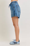 JUDY BLUE HIGH WAIST BAGGY FEATHERWEIGHT SHORTS - MEDIUM STONE
