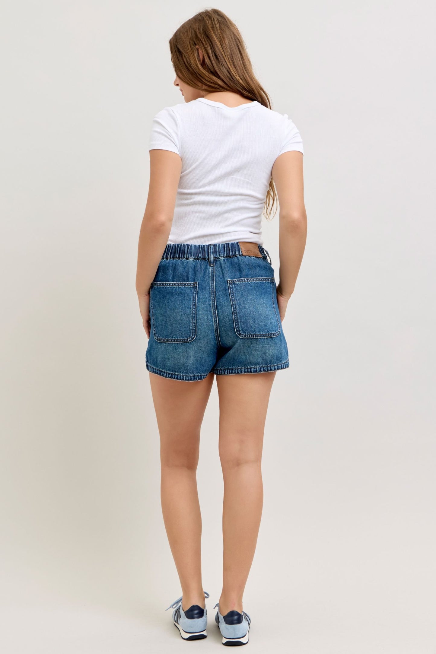 JUDY BLUE HIGH WAIST FEATHERWEIGHT BOXER SHORTS - DARK STONE