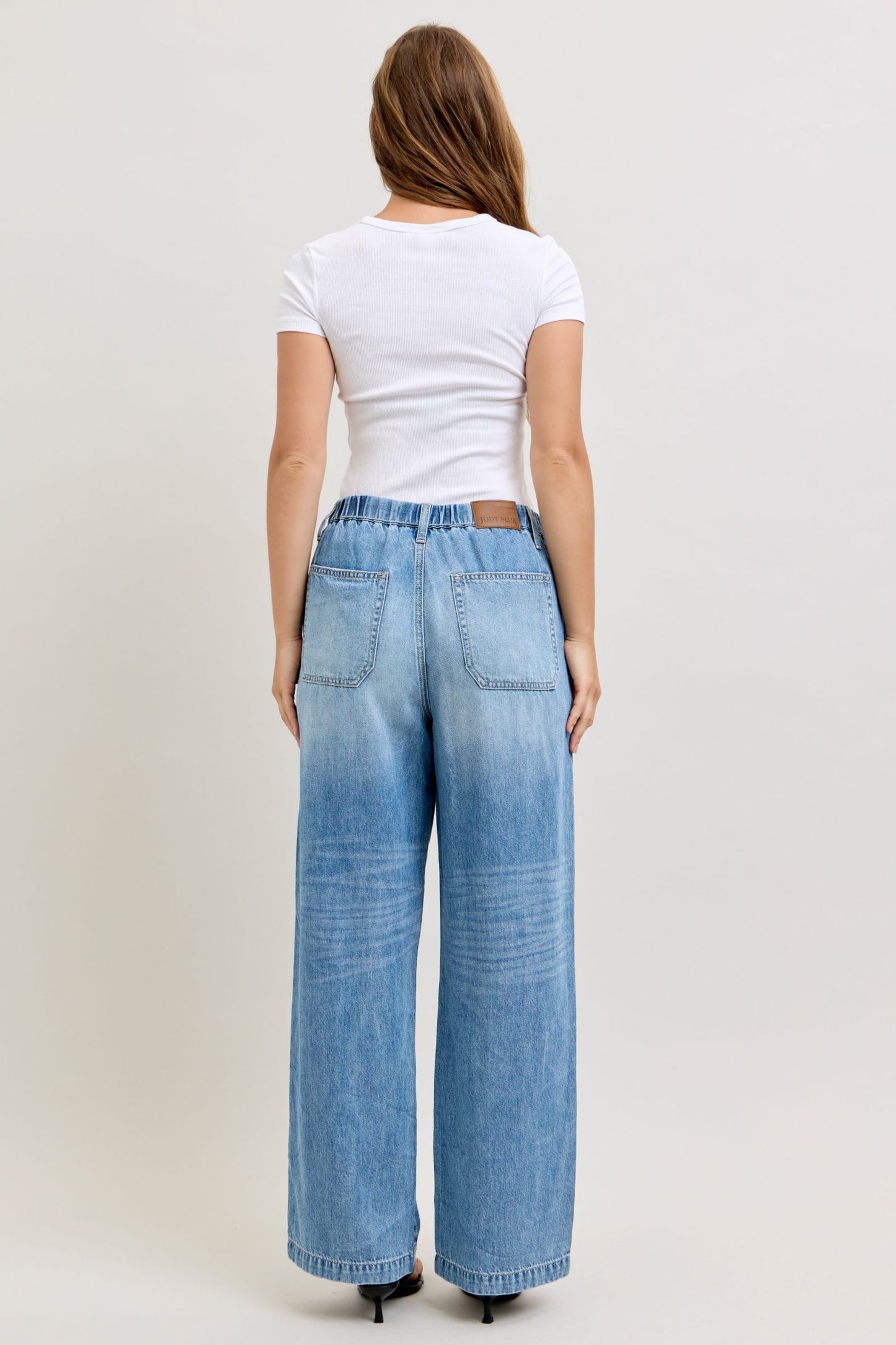 JUDY BLUE HIGH WAIST FEATHERWEIGHT BAGGY ELASTIC WAISTBAND - MEDIUM STONE