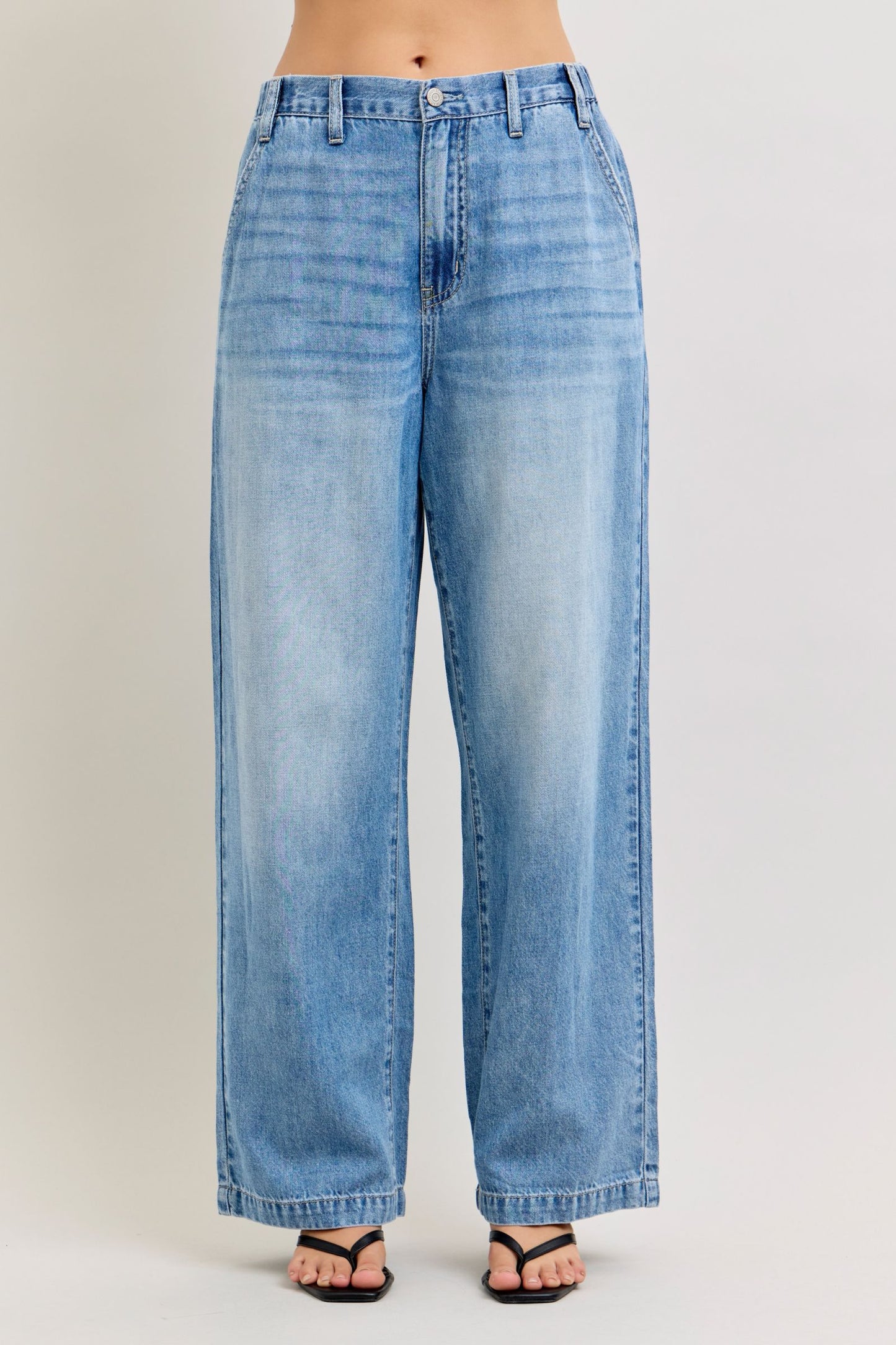 JUDY BLUE HIGH WAIST FEATHERWEIGHT BAGGY ELASTIC WAISTBAND - MEDIUM STONE