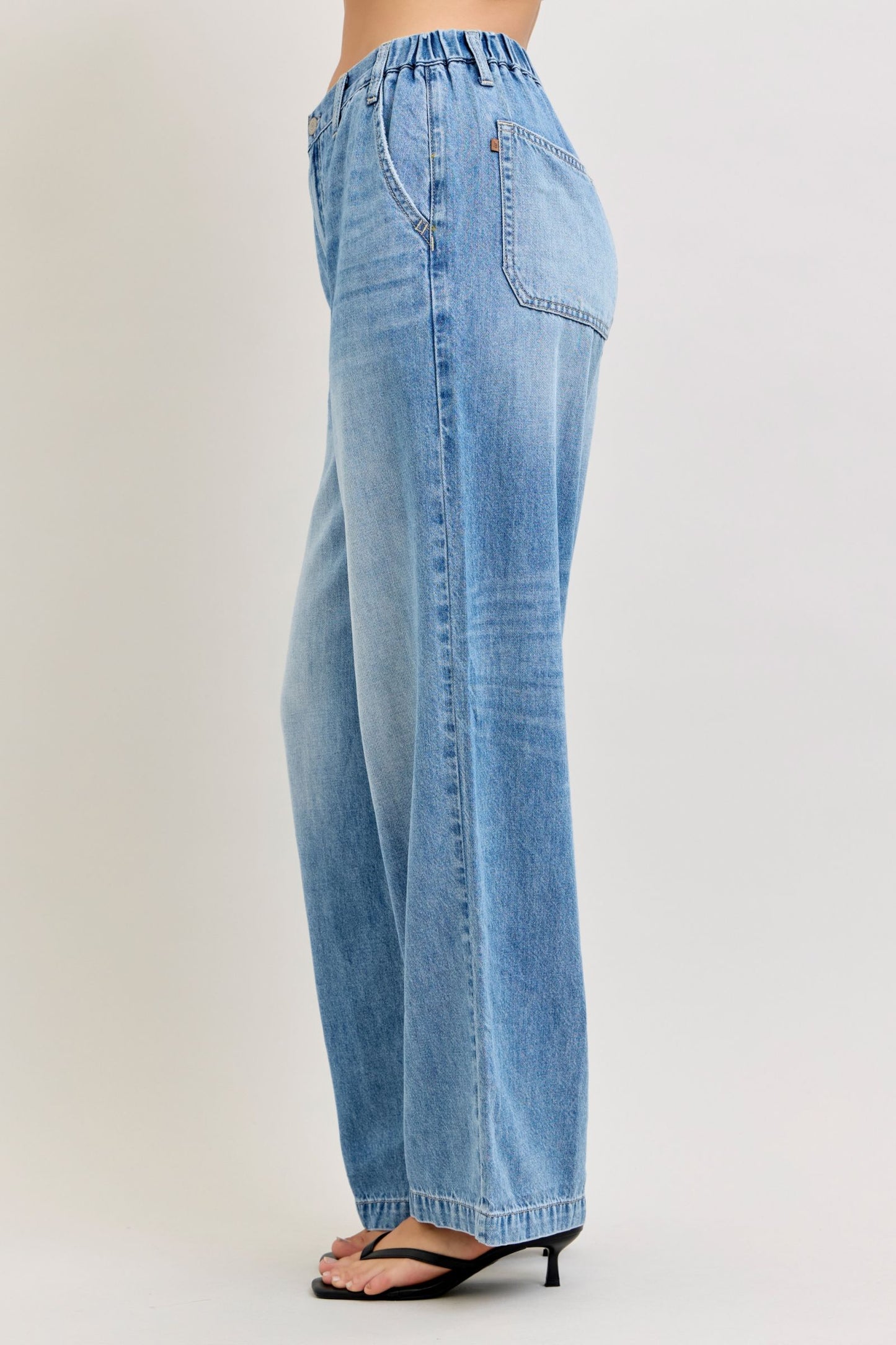 JUDY BLUE HIGH WAIST FEATHERWEIGHT BAGGY ELASTIC WAISTBAND - MEDIUM STONE