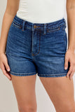 JUDY BLUE HIGH WAIST TUMMY CONTROL SLIM SHORTS - MEDIUM STONE
