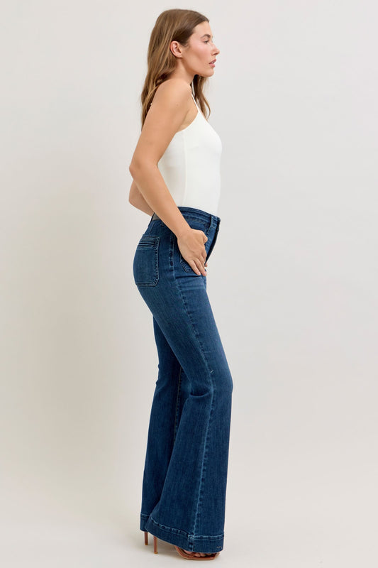 JUDY BLUE HIGH WAIST FLARE VINTAGE POCKET - DARK STONE