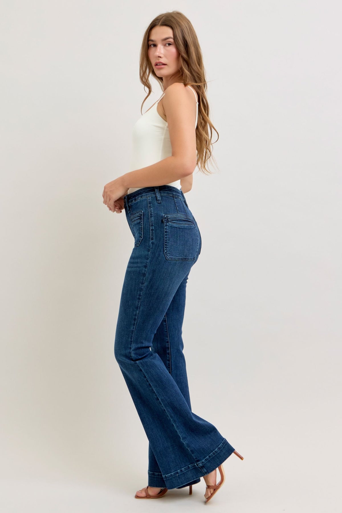 JUDY BLUE HIGH WAIST FLARE VINTAGE POCKET - DARK STONE