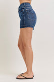 JUDY BLUE HIGH WAIST TUMMY CONTROL SLIM SHORTS - DARK STONE
