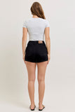 JUDY BLUE HIGH WAIST AURORA WEEKENDER SHORT DOUBLE ROLLED CUFF SHORTS - BLACK