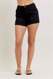 JUDY BLUE HIGH WAIST AURORA WEEKENDER SHORT DOUBLE ROLLED CUFF SHORTS - BLACK