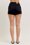 JUDY BLUE HIGH WAIST AURORA WEEKENDER SHORT DOUBLE ROLLED CUFF SHORTS - BLACK