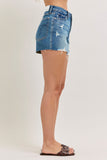 JUDY BLUE HIGH WAIST RIGID MAGIC CUT OFF SHORTS - MEDIUM STONE