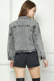 WASHED DENIM WITH STRIPE RHINESTONE JACKET - BLACK WASH