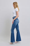 JUDY BLUE HIGH WAIST CONTRAST WASH DESTROY FLARE JEANS - DARK STONE