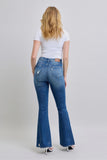 JUDY BLUE HIGH WAIST CONTRAST WASH DESTROY FLARE JEANS - DARK STONE