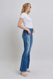 JUDY BLUE HIGH WAIST CONTRAST WASH DESTROY FLARE JEANS - DARK STONE