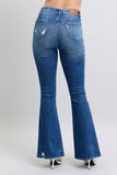 JUDY BLUE HIGH WAIST CONTRAST WASH DESTROY FLARE JEANS - DARK STONE