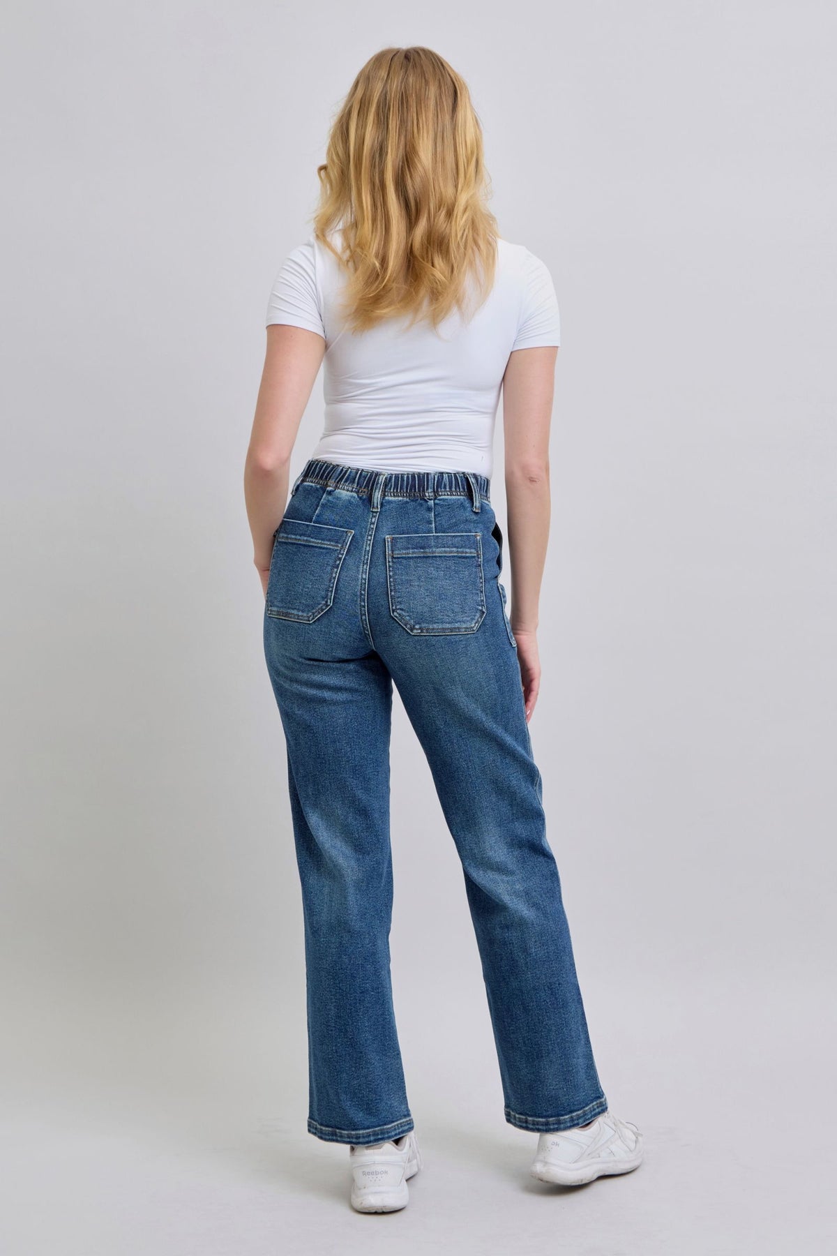 JUDY BLUE HIGH WAIST DRAWSTRING WIDE JEANS - MEDIUM STONE