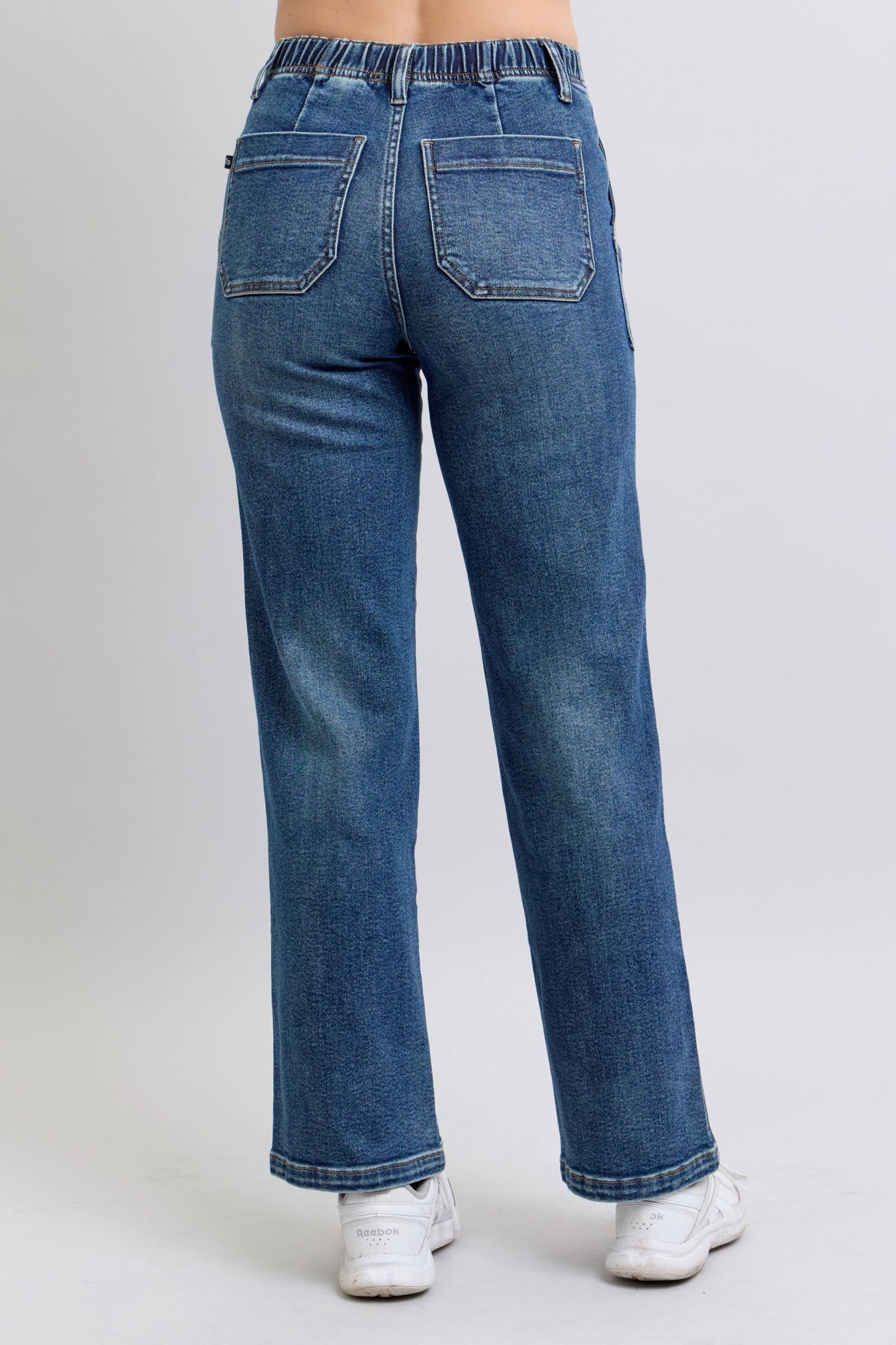 JUDY BLUE HIGH WAIST DRAWSTRING WIDE JEANS - MEDIUM STONE