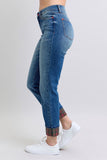 JUDY BLUE MID RISE PLAID PRINT CUFF BOYFRIEND JEAN - MEDIUM STONE