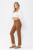 JUDY BLUE HIGH WAIST BROWN UTILITY SLIM FIT JEANS - BROWN