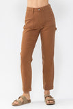 JUDY BLUE HIGH WAIST BROWN UTILITY SLIM FIT JEANS - BROWN