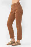 JUDY BLUE HIGH WAIST BROWN UTILITY SLIM FIT JEANS - BROWN