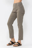 JUDY BLUE HIGH WAIST OLIVE UTILITY SLIM FIT JEANS - OLIVE