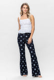 JUDY BLUE HIGH WAIST ALL OVER STAR PRINT RINSE WASH FLARE - DARK STONE