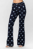 JUDY BLUE HIGH WAIST ALL OVER STAR PRINT RINSE WASH FLARE - DARK STONE