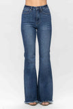 JUDY BLUE HIGH WAIST TUMMY CONTROL FRAY HEM FLARE JEANS - MEDIUM STONE