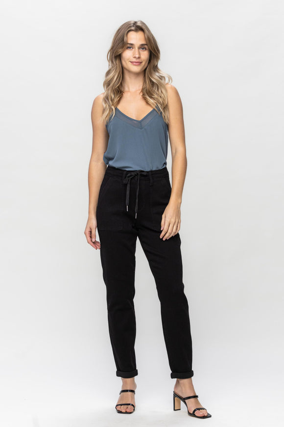 JUDY BLUE HIGH WAIST JET BLACK DOUBLE ROLL CUFF JOGGER