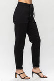 JUDY BLUE HIGH WAIST JET BLACK DOUBLE ROLL CUFF JOGGER - BLACK