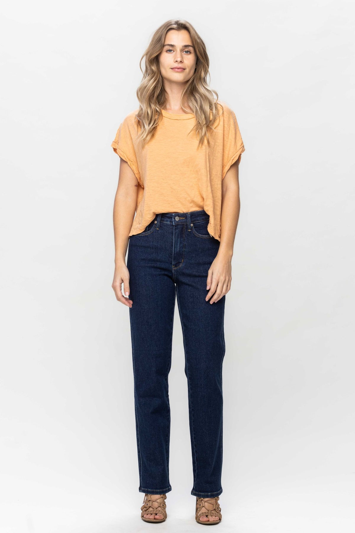 JUDY BLUE HIGH WAIST TUMMY CONTROL CLASSIC STRAIGHT JEANS - DARK STONE