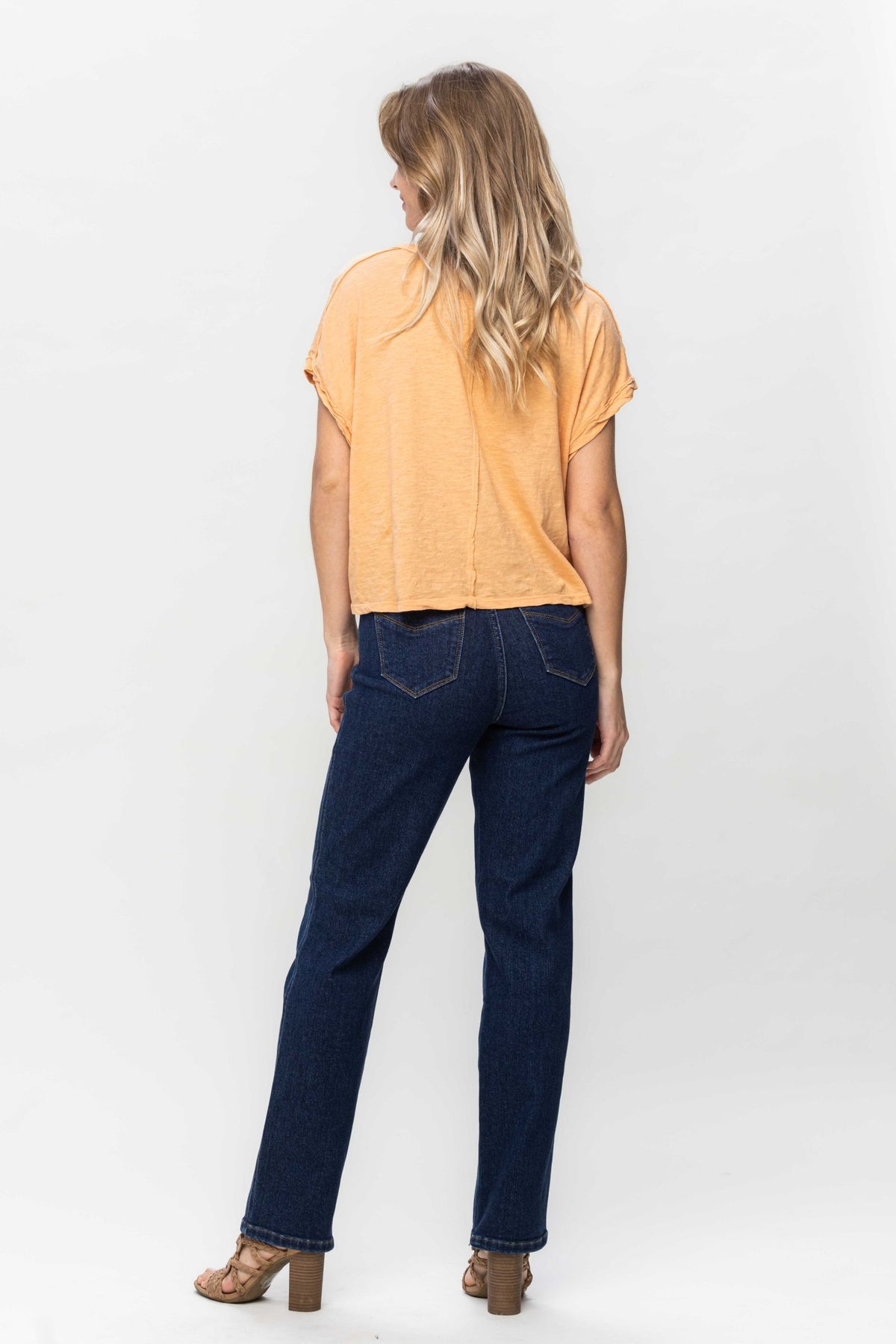 JUDY BLUE HIGH WAIST TUMMY CONTROL CLASSIC STRAIGHT JEANS - DARK STONE