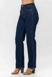 JUDY BLUE HIGH WAIST TUMMY CONTROL CLASSIC STRAIGHT JEANS - DARK STONE