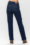 JUDY BLUE HIGH WAIST TUMMY CONTROL CLASSIC STRAIGHT JEANS - DARK STONE