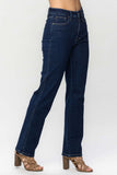 JUDY BLUE HIGH WAIST TUMMY CONTROL CLASSIC STRAIGHT JEANS - DARK STONE